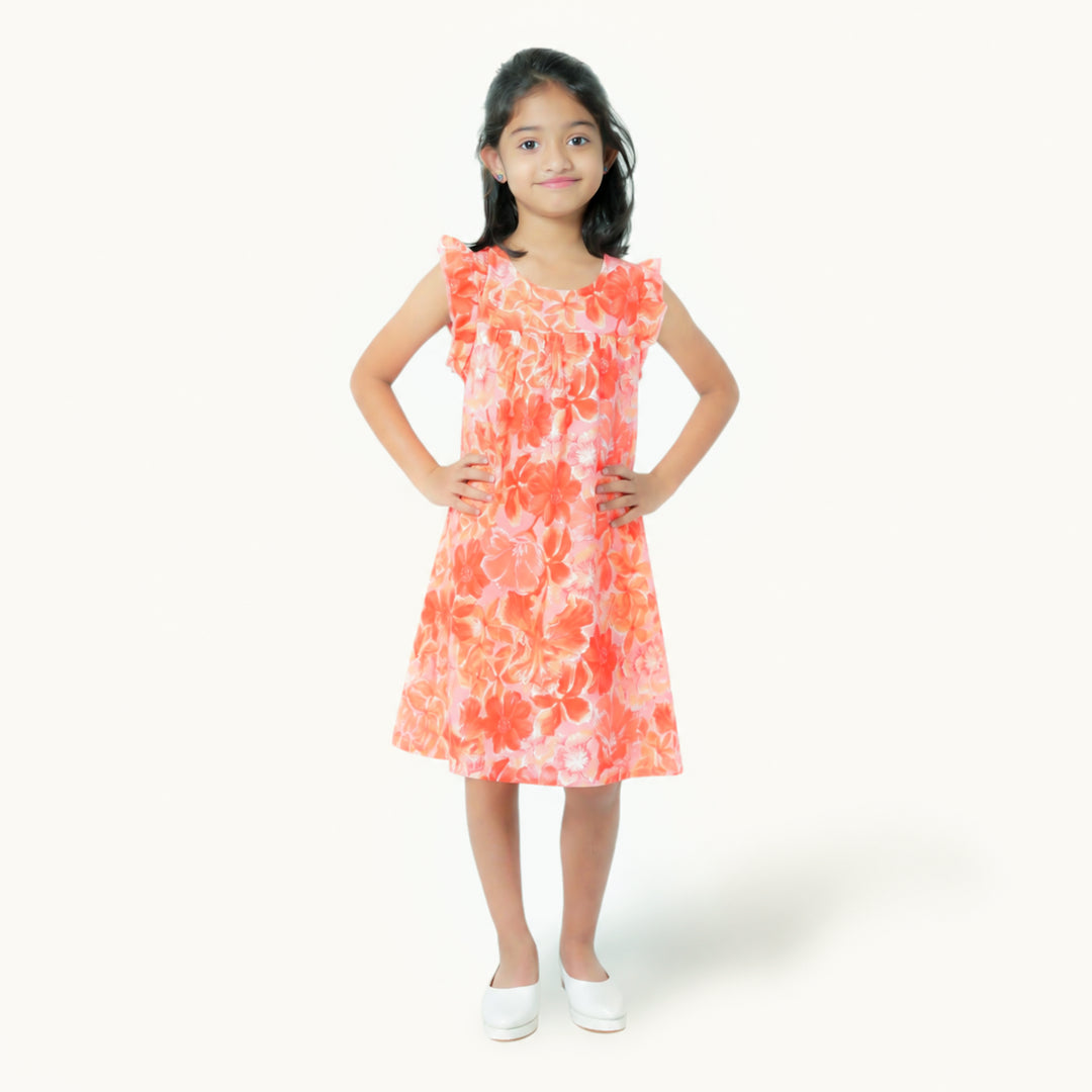 Orange print Short Frock
