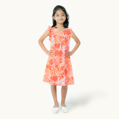 Orange print Short Frock