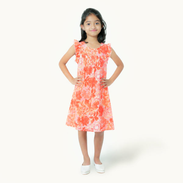Orange print Short Frock