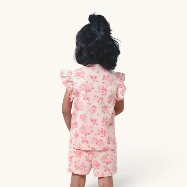 Peach Floral Ruffle Top Set