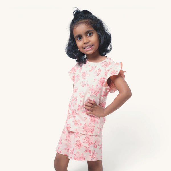 Peach Floral Ruffle Top Set