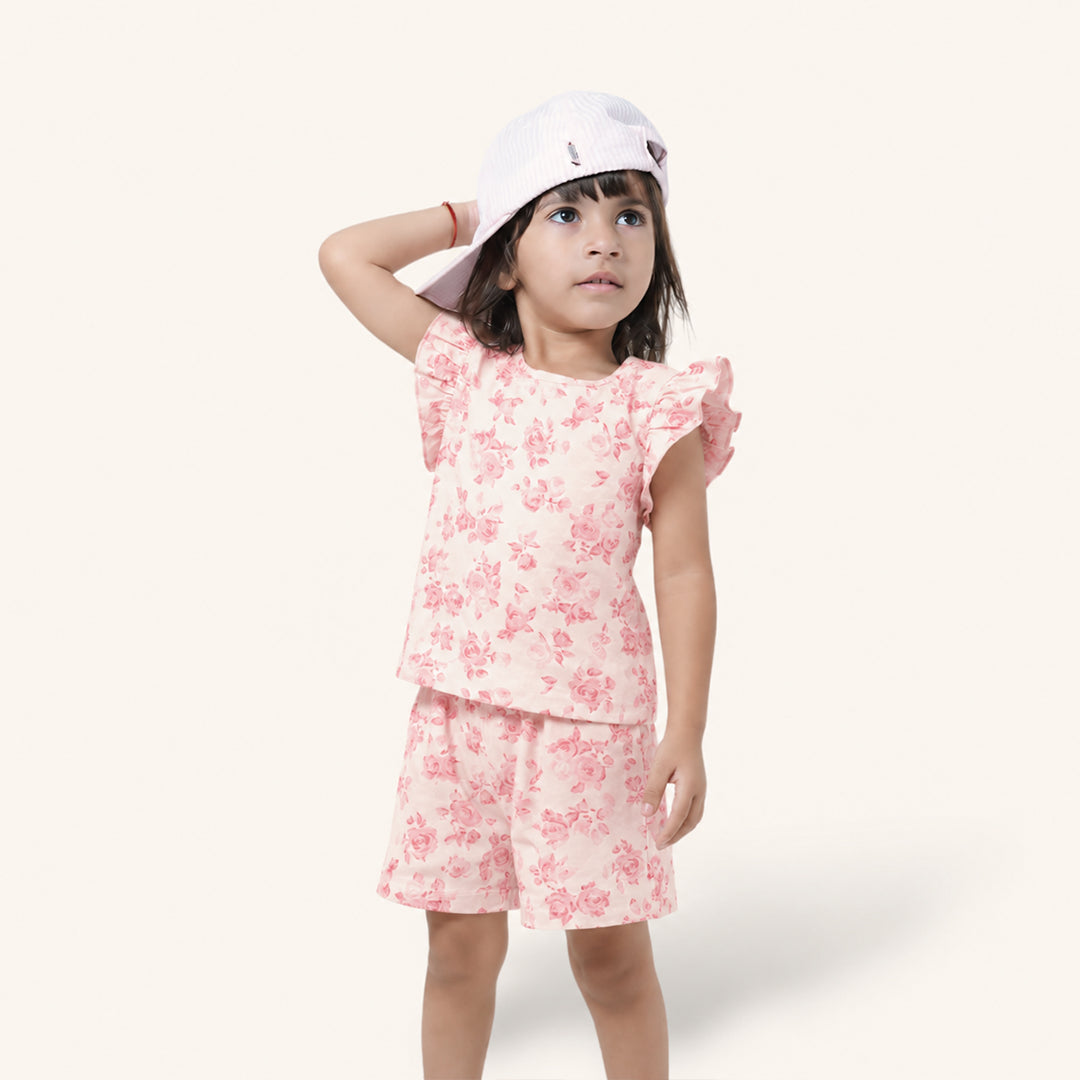 Peach Floral Ruffle Top Set