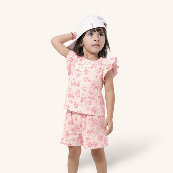 Peach Floral Ruffle Top Set