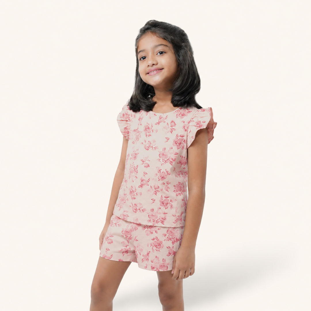 Peach Floral Ruffle Top Set
