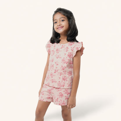 Peach Floral Ruffle Top Set