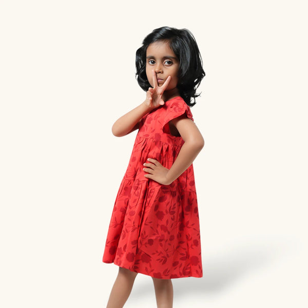 Red & Maroon Layerd Frock