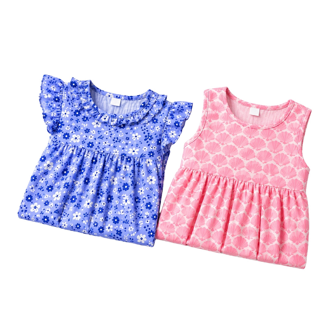 Pastel Rainbow Stripe & Aqua Tie-Dye Dresses (Pack of 2)