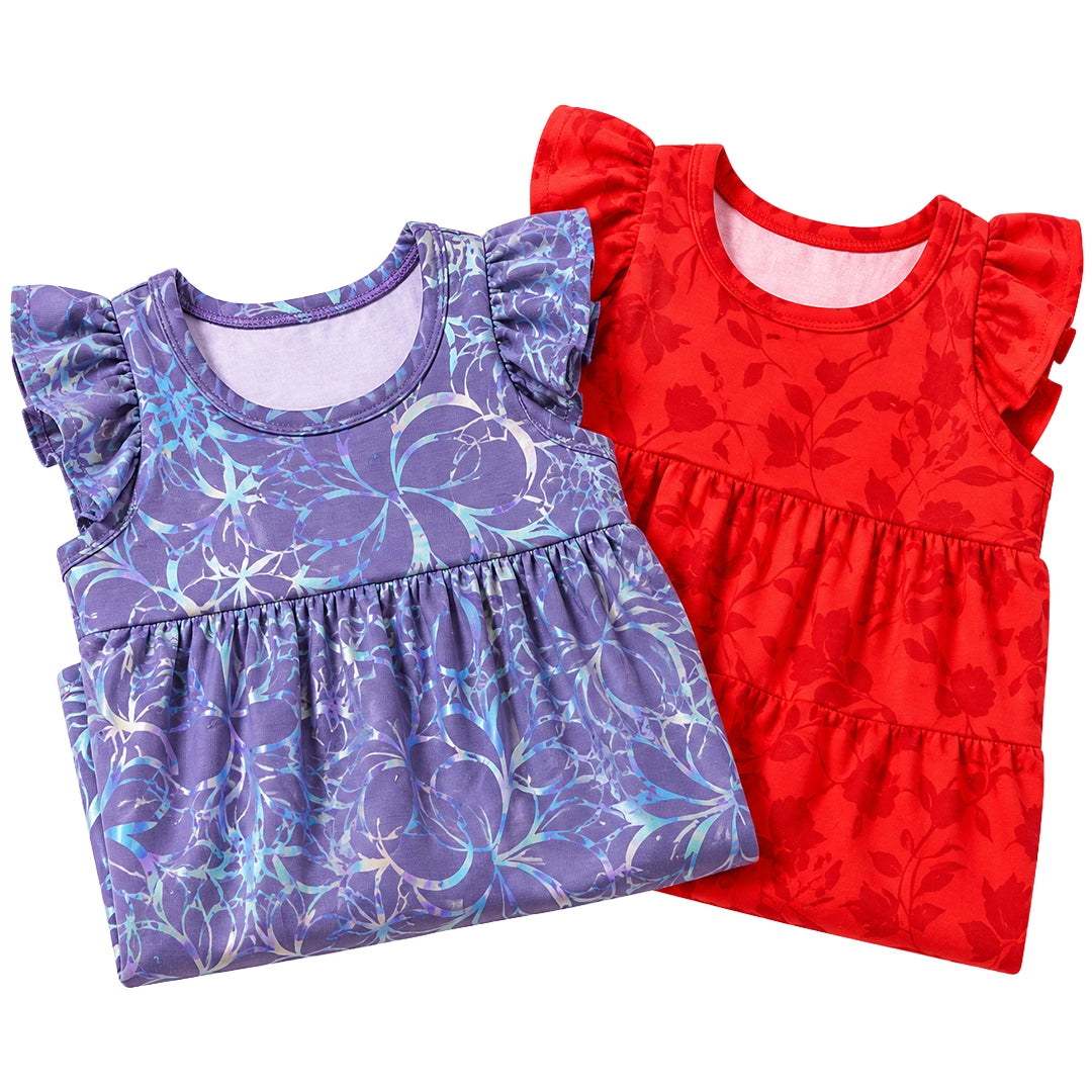Pink Stripe & Yellow Blue Floral Dresses (Pack of 2)