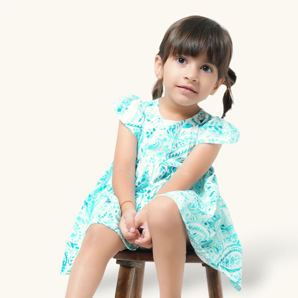 White + teal Floral Frock