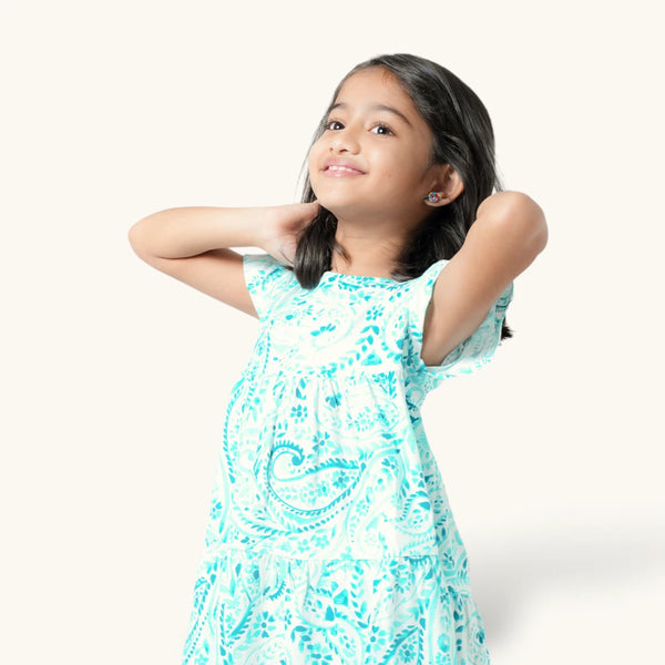 White + teal Floral Frock
