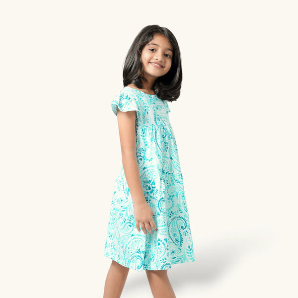 White + teal Floral Frock