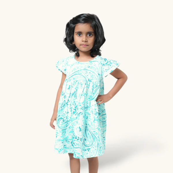 White + teal Floral Frock
