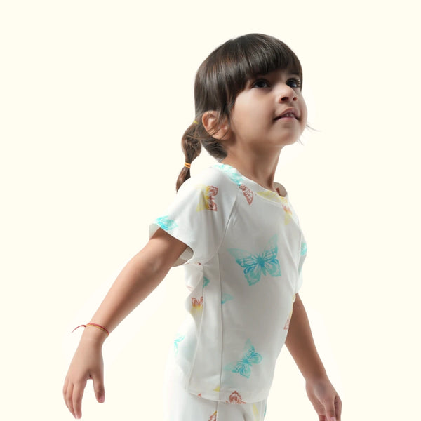 White butterfly Print Raglan Set