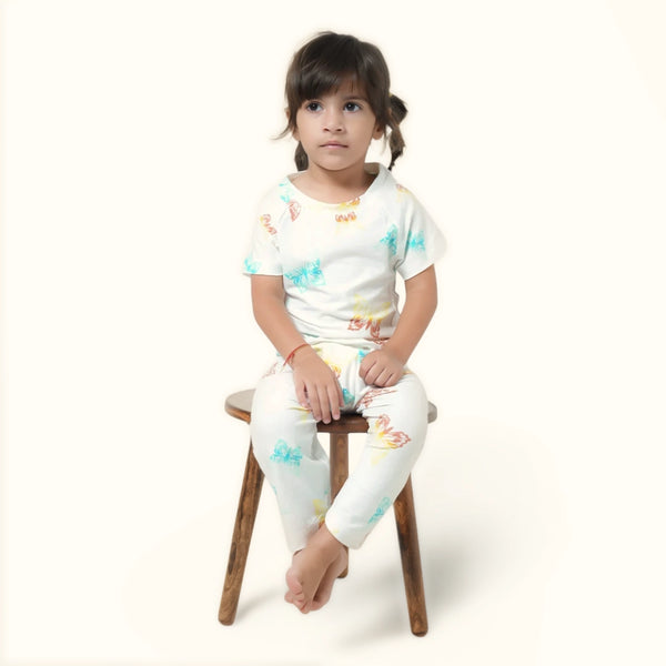 White butterfly Print Raglan Set