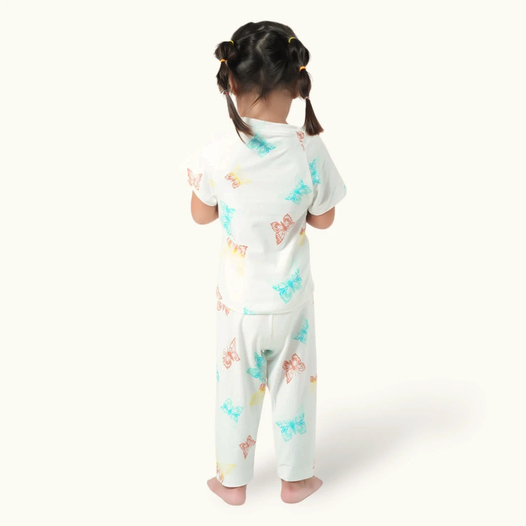 White butterfly Print Raglan Set