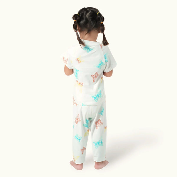 White butterfly Print Raglan Set