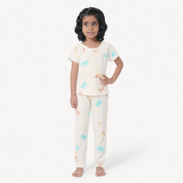 White butterfly Print Raglan Set