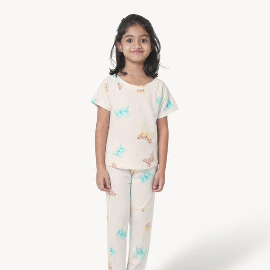 White butterfly Print Raglan Set