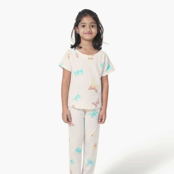 White butterfly Print Raglan Set