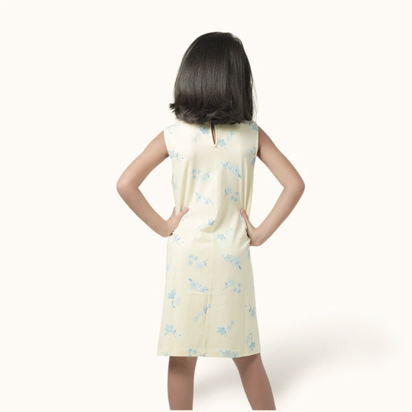 Yellow Blue Floral A-Line Frock