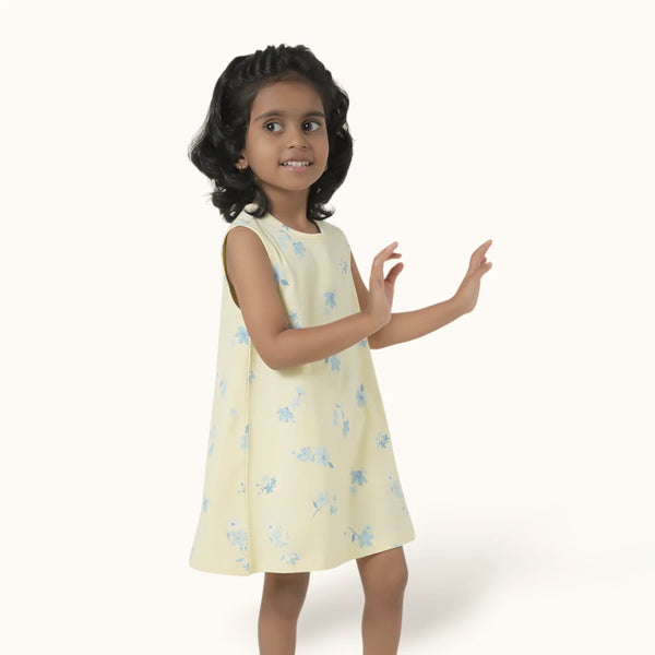 Yellow Blue Floral A-Line Frock