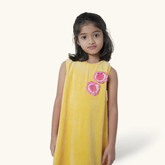 Yellow Velvet A-line Frock