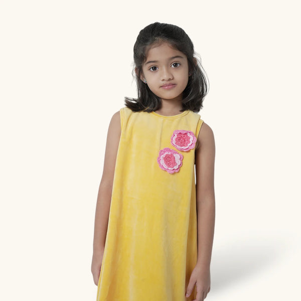Yellow Velvet A-line Frock